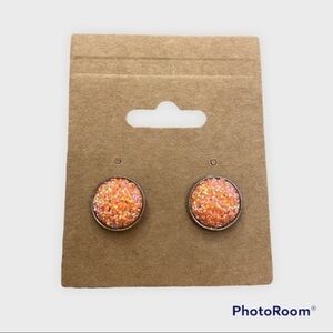 Pale orange sparkle 12mm stud earrings